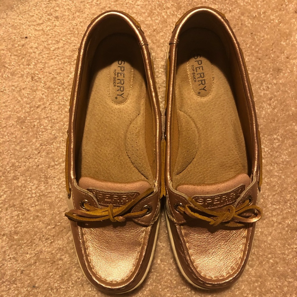 Rose gold boat shoes